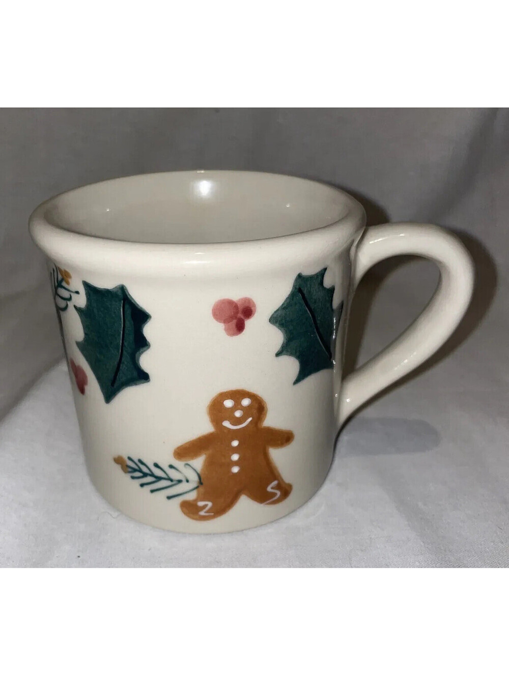 Hartstone Pottery Christmas Holiday Holly Gingerbread Man mug 1992